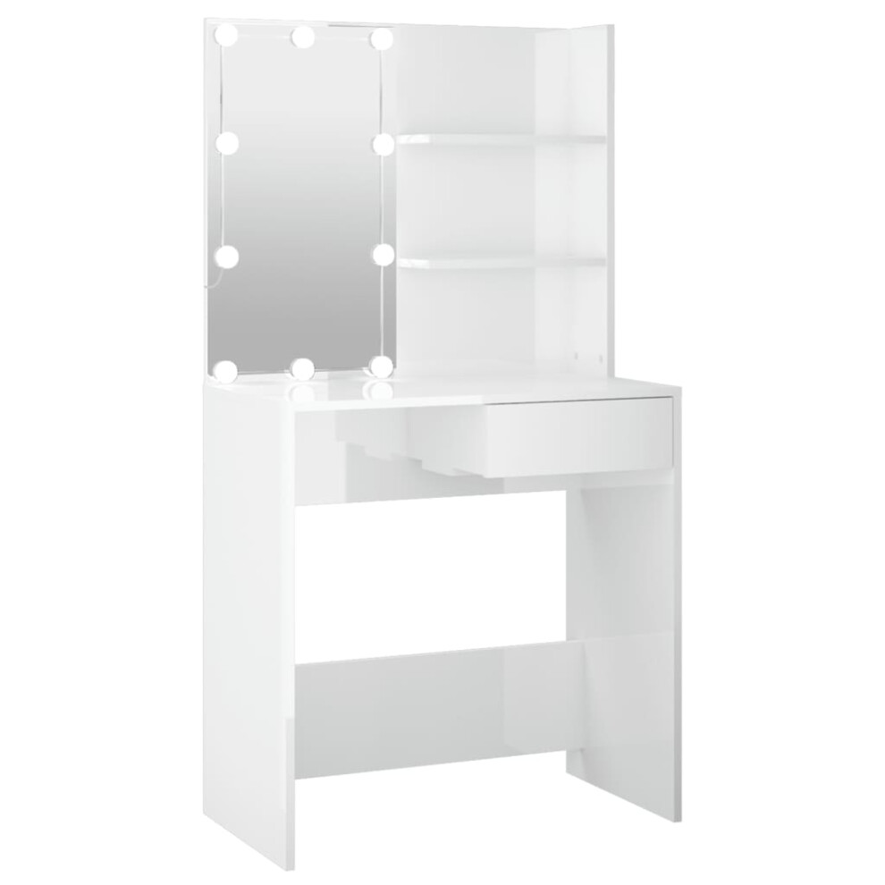 (High Gloss white) vidaXL Dressing Table With LED Vanity Table Makeup Vanity Desk Cosmetic Table