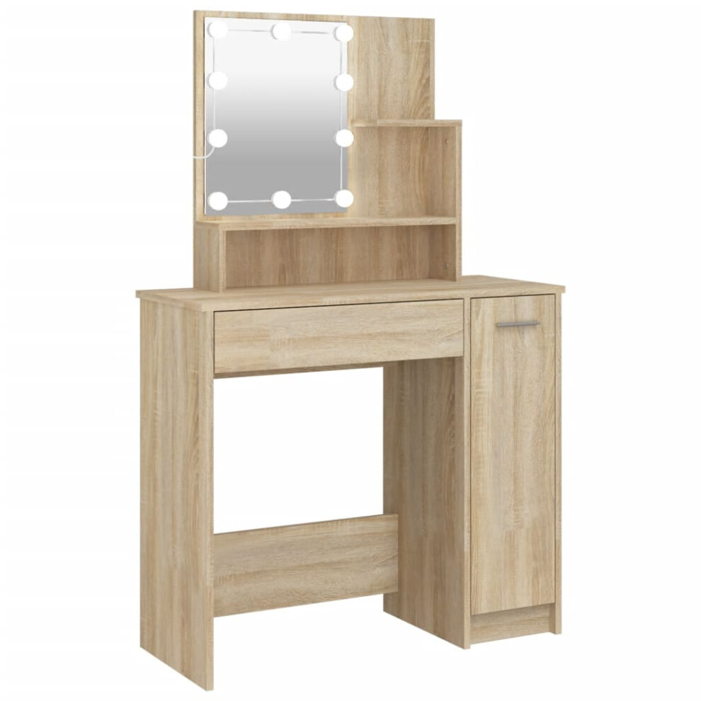 (Sonoma oak) vidaXL Dressing Table with LED Vanity Table Makeup Vanity Desk Cosmetic Table