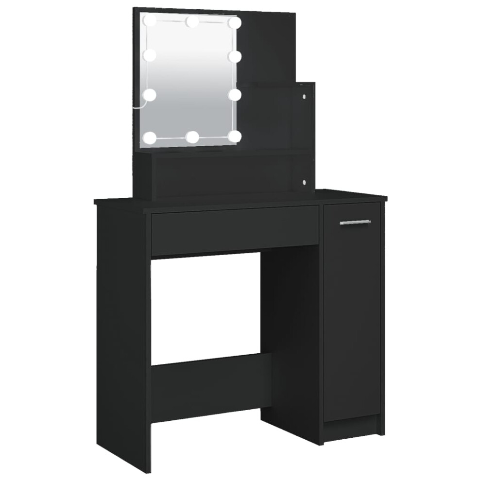 vidaXL Dressing Table Makeup Desk with LED Vanity Table Makeup Table Black