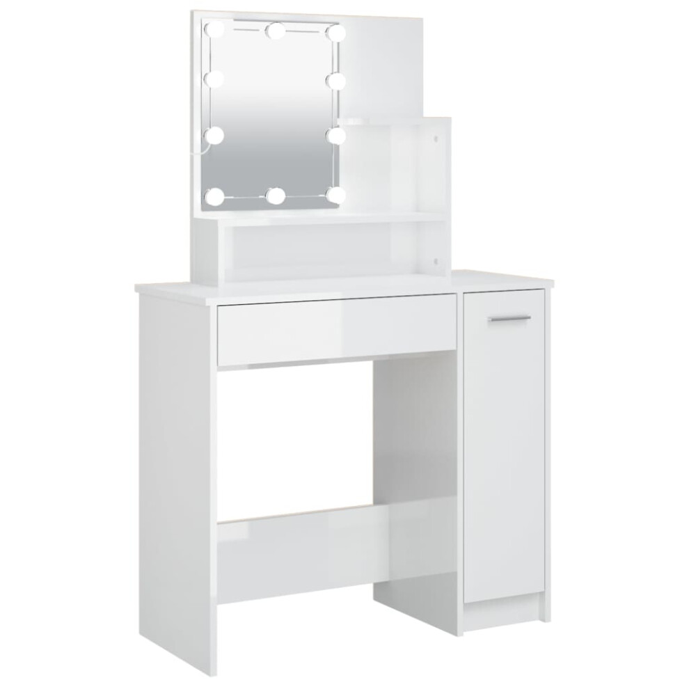 (High Gloss white) vidaXL Dressing Table With LED Vanity Table Makeup Vanity Desk Cosmetic Table