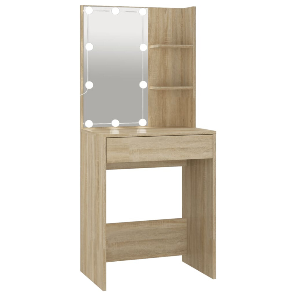 (Sonoma oak) vidaXL Dressing Table with LED Makeup Vanity Desk Cosmetic Table Multi Colours