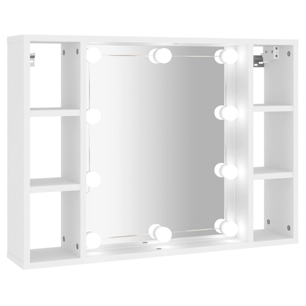 (White) vidaXL Mirror Cabinet with LED Washroom Storage Cabinet Bathroom Vanity Unit