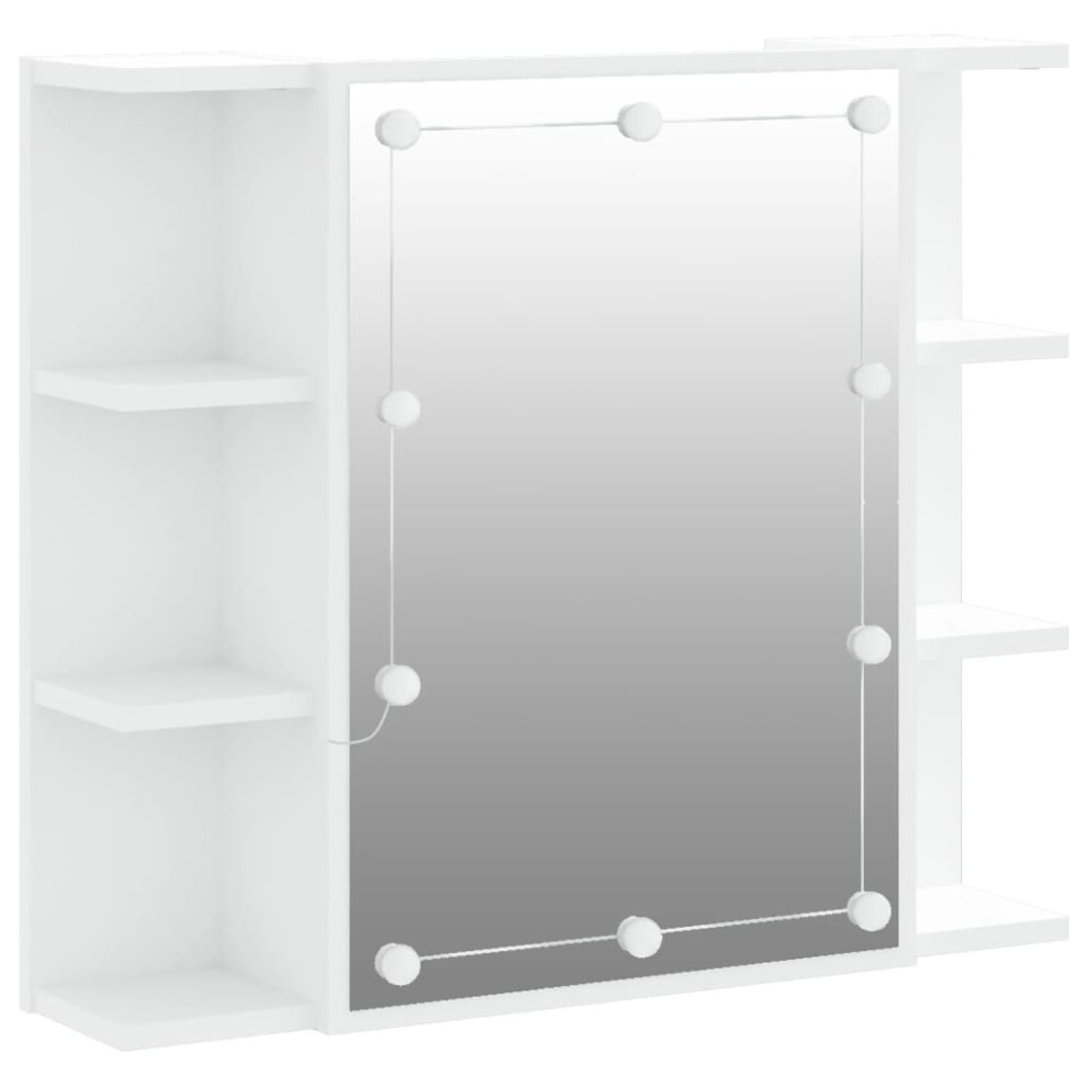 (White) vidaXL Mirror Cabinet with LED Washroom Storage Cabinet Bathroom Vanity Unit