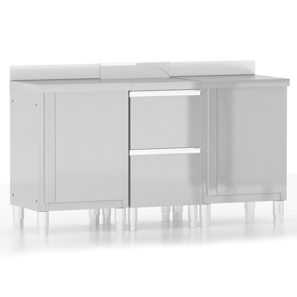 (cabinets + cabinet with 2 drawers, 3 pcs) vidaXL 1/2X Commercial Kitchen Cabinet Stainless Steel Home with 2/3 Drawers