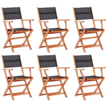 vidaXL 6x Folding Garden Chairs Black Solid Eucalyptus Wood&Textilene Armchair