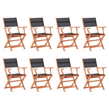 vidaXL 8x Folding Garden Chairs Black Solid Eucalyptus Wood&Textilene Armchair