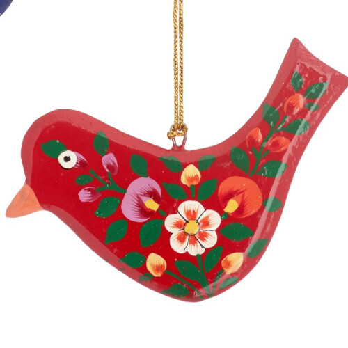 (Red) Kashmiri Bird Wooden Decoration - Assorted