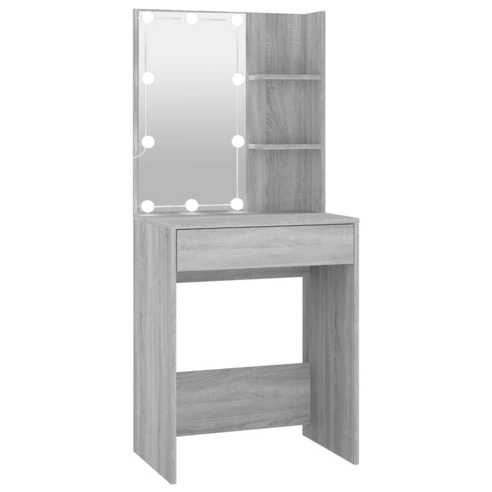 (Grey sonoma) vidaXL Dressing Table with LED Makeup Vanity Desk Cosmetic Table Multi Colours