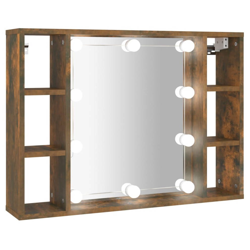 (Smoked oak) vidaXL Mirror Cabinet with LED Washroom Storage Cabinet Bathroom Vanity Unit