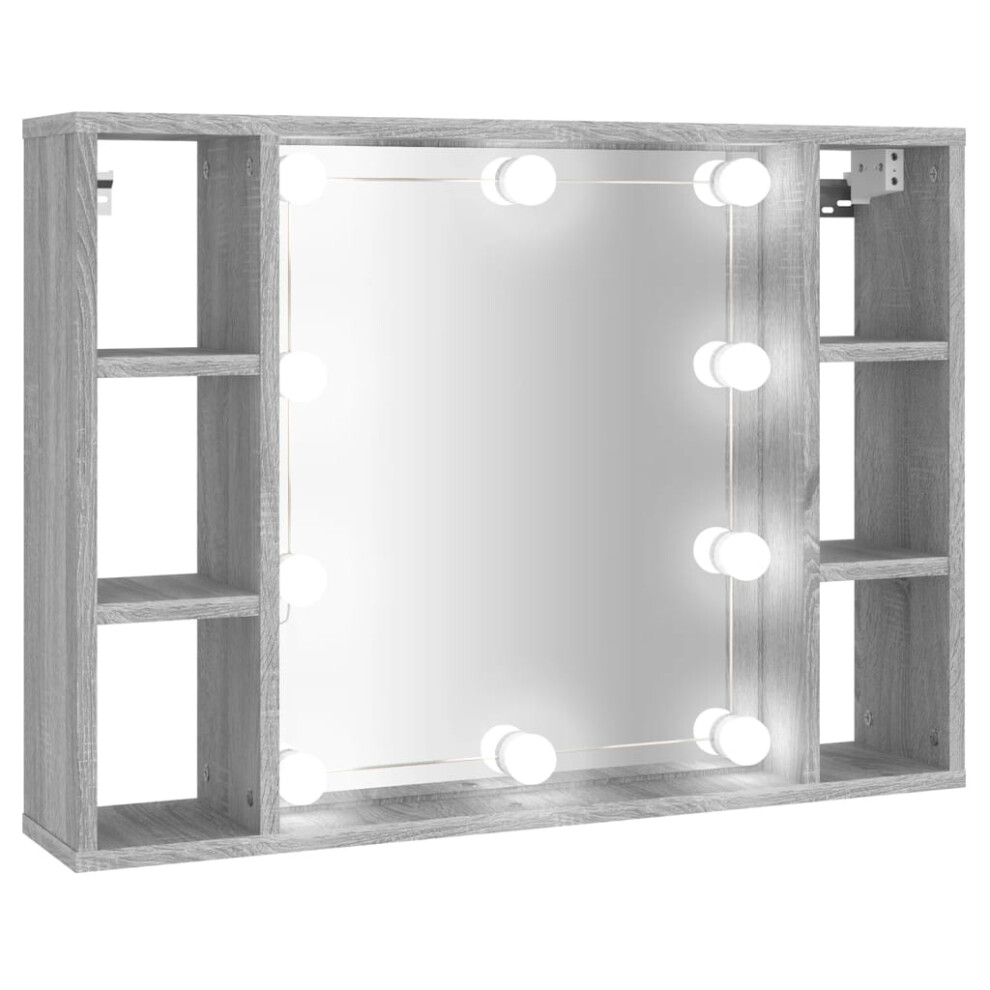 (Grey sonoma) vidaXL Mirror Cabinet with LED Washroom Storage Cabinet Bathroom Vanity Unit