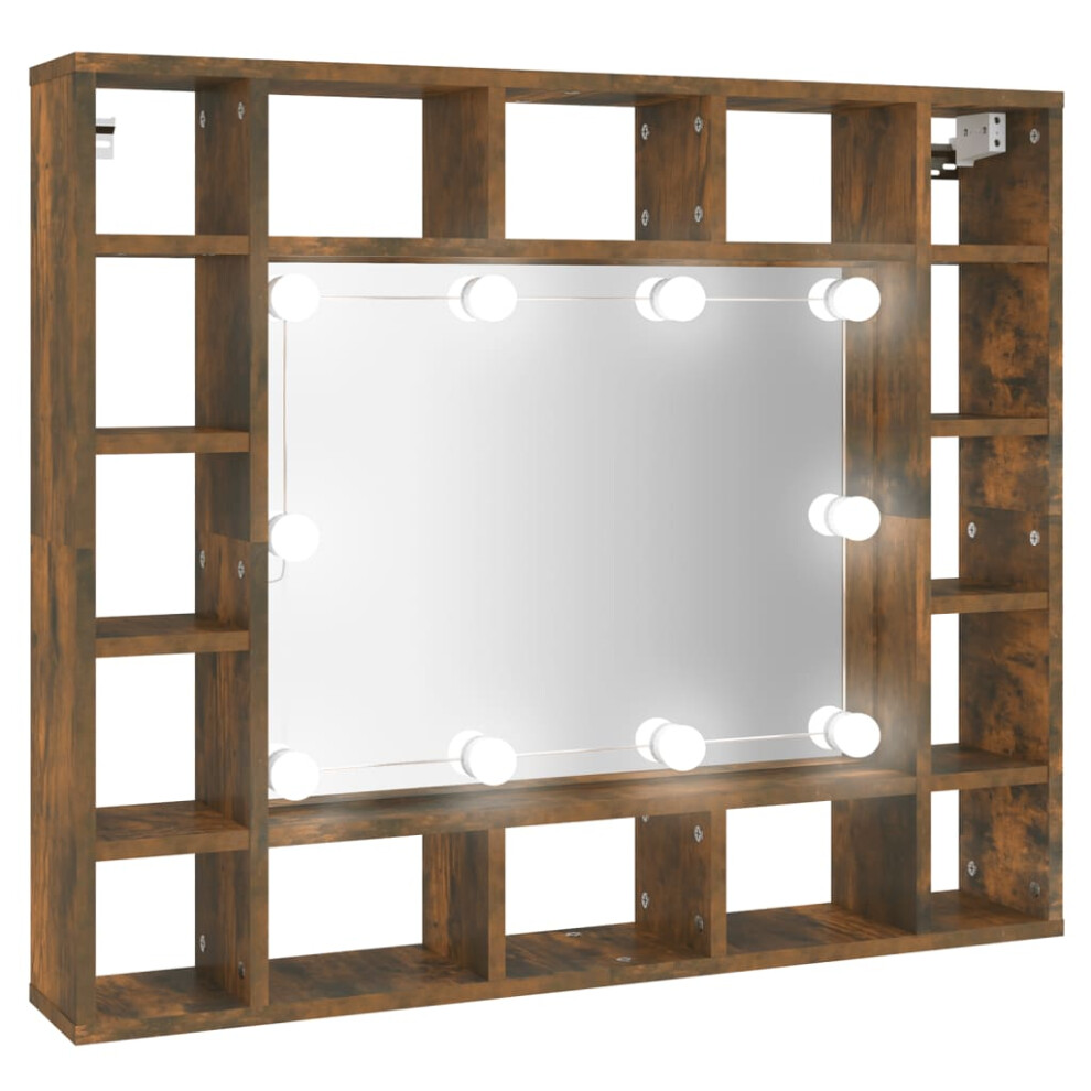 (Smoked oak) vidaXL Mirror Cabinet with LED Cosmetic Mirror Cabinet Bedroom Storage Cabinet