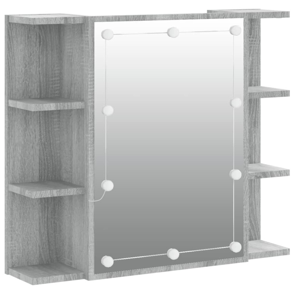 (Grey sonoma) vidaXL Mirror Cabinet with LED Washroom Storage Cabinet Bathroom Vanity Unit