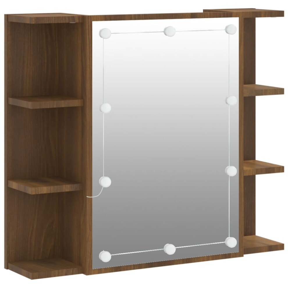 (Brown oak) vidaXL Mirror Cabinet With LED Washroom Storage Cabinet Bathroom Vanity Unit