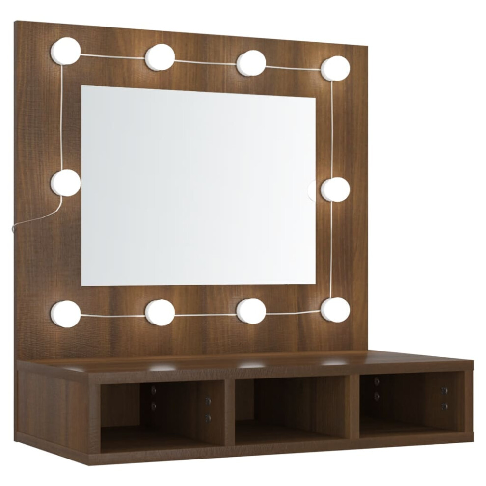 (Brown oak) vidaXL Mirror Cabinet with LED Wall-mounted Mirror Cabinet Storage Cupboard