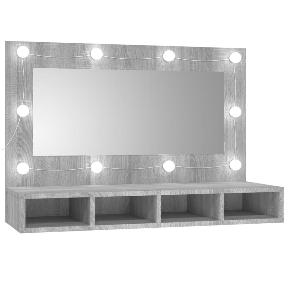 (Grey sonoma) vidaXL Mirror Cabinet with LED Washroom Storage Cabinet Bathroom Vanity Unit