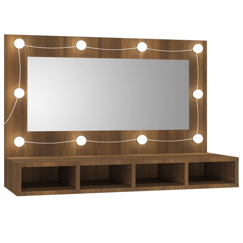 (Brown oak) vidaXL Mirror Cabinet with LED Washroom Storage Cabinet Bathroom Vanity Unit