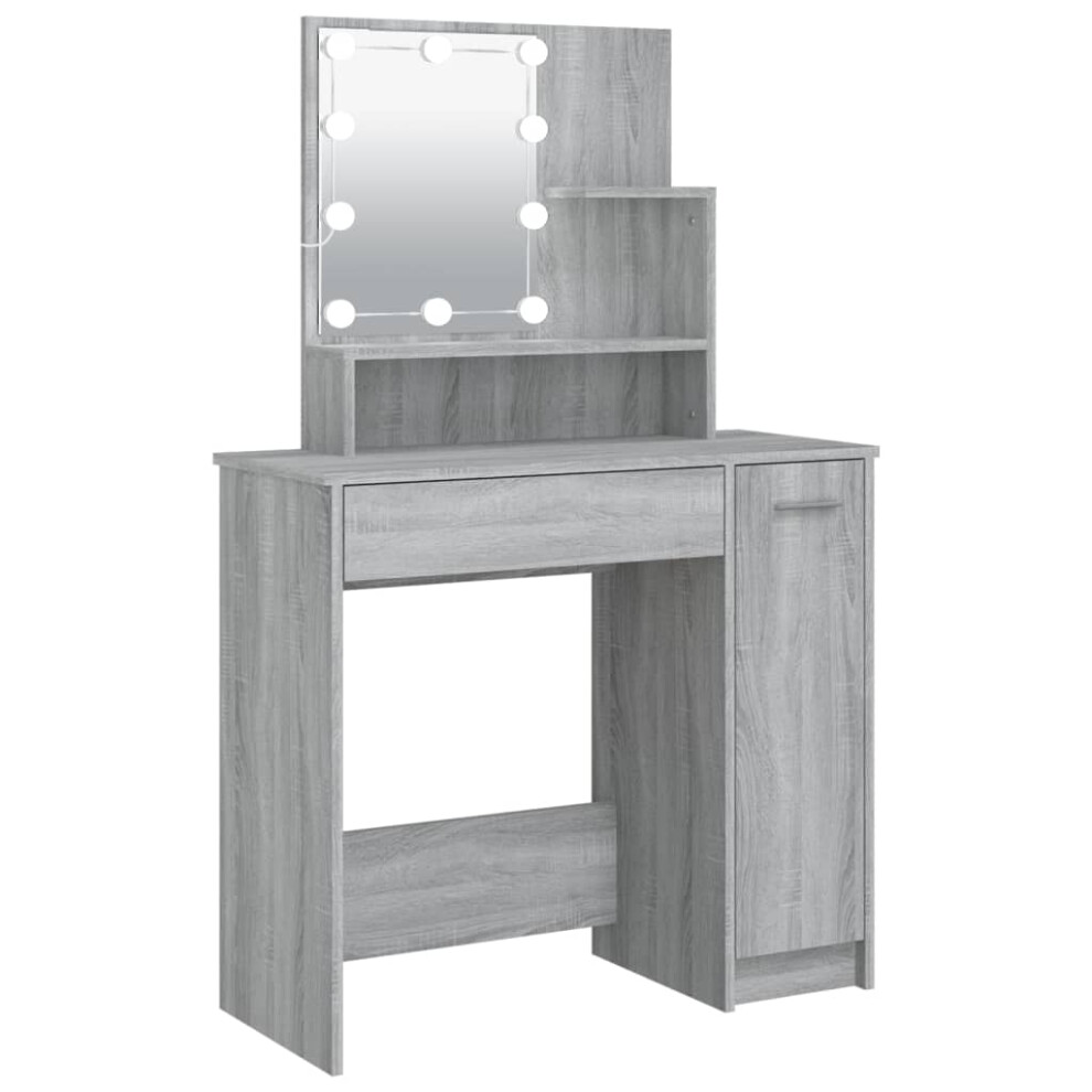 (Grey sonoma) vidaXL Dressing Table With LED Vanity Table Makeup Vanity Desk Cosmetic Table