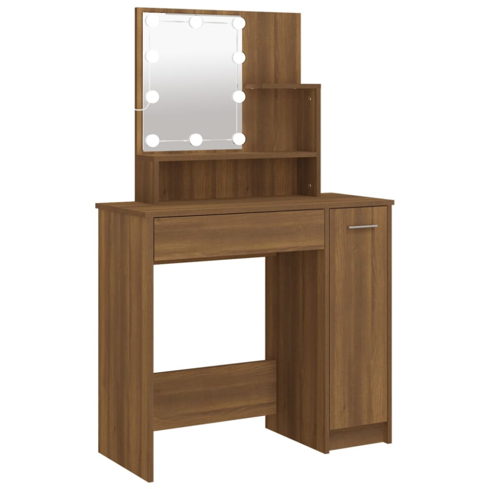 (Brown oak) vidaXL Dressing Table with LED Vanity Table Makeup Vanity Desk Cosmetic Table