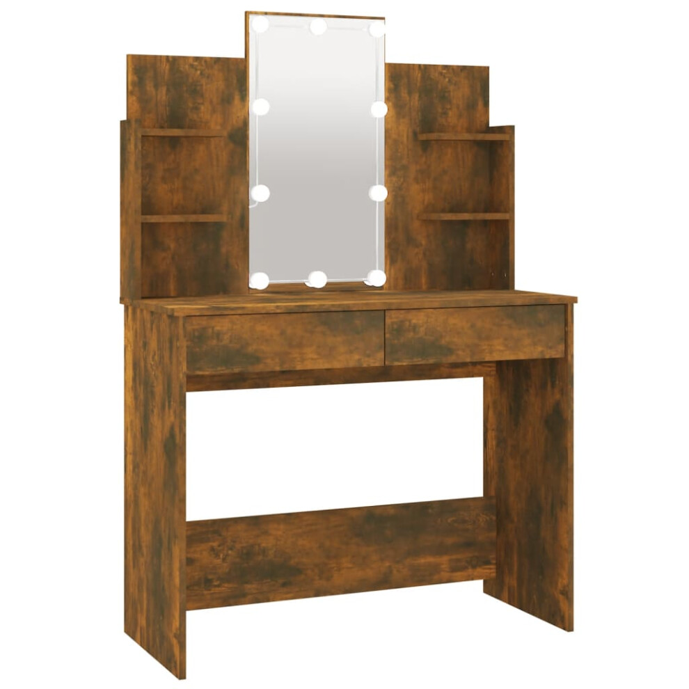 (Smoked oak) vidaXL Dressing Table with LED Makeup Vanity Desk Cosmetic Table Multi Colours