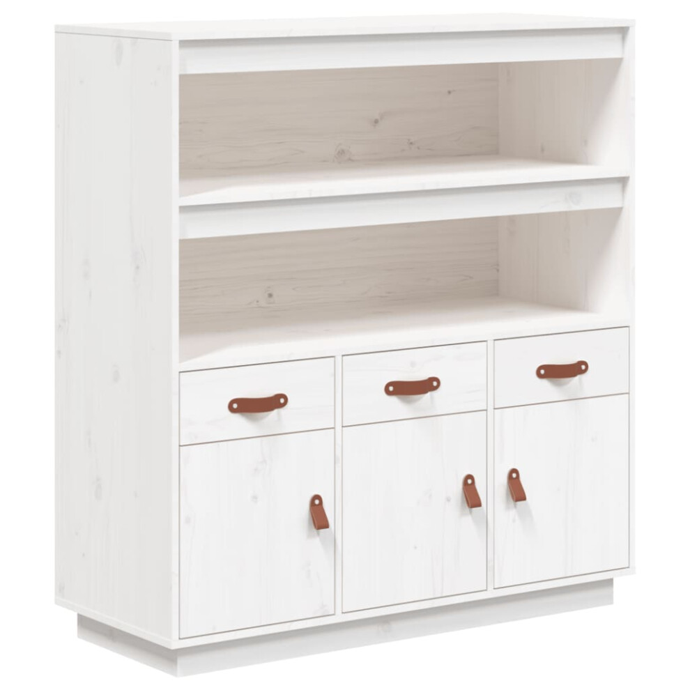 (White) vidaXL Solid Wood Pine Highboard Sideboard Storage Cupboard Multi Colours