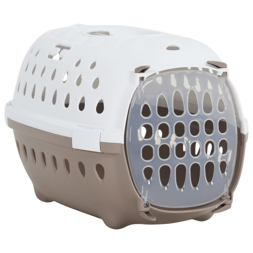 vidaXL Pet Transport Box White and Brown 50x34.5x32 cm PP Dog Carrier Crate