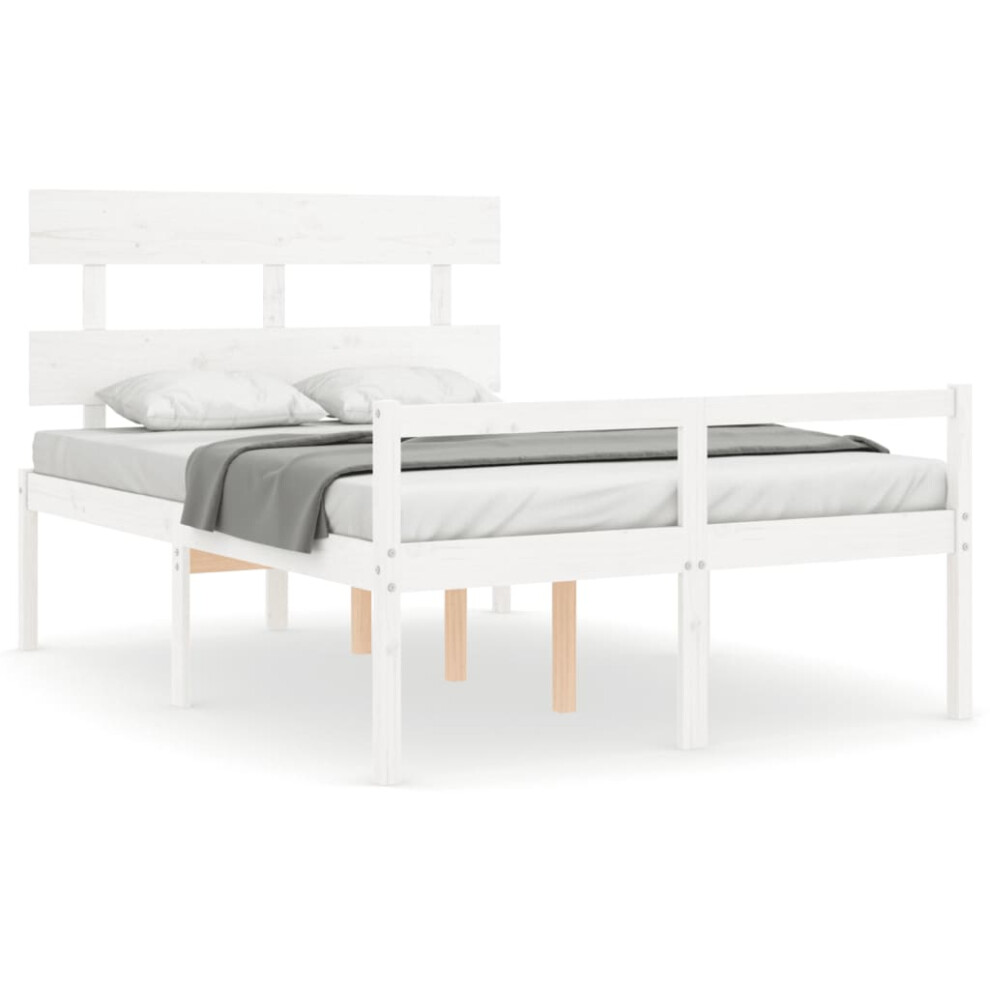 (white, 135 x 190 cm) vidaXL Bed Frame Bedroom Platform Bed Frame Bedstead with Headboard Solid Wood