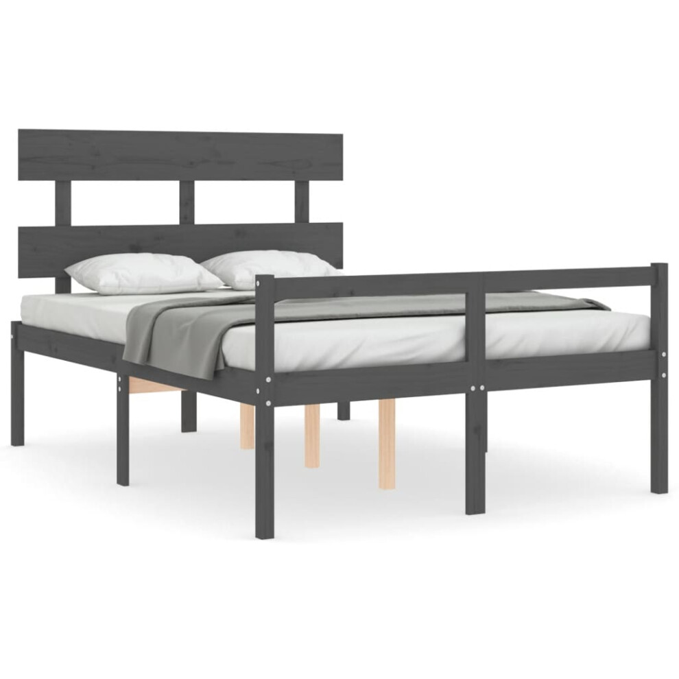 (grey, 135 x 190 cm) vidaXL Bed Frame Bedroom Platform Bed Frame Bedstead with Headboard Solid Wood