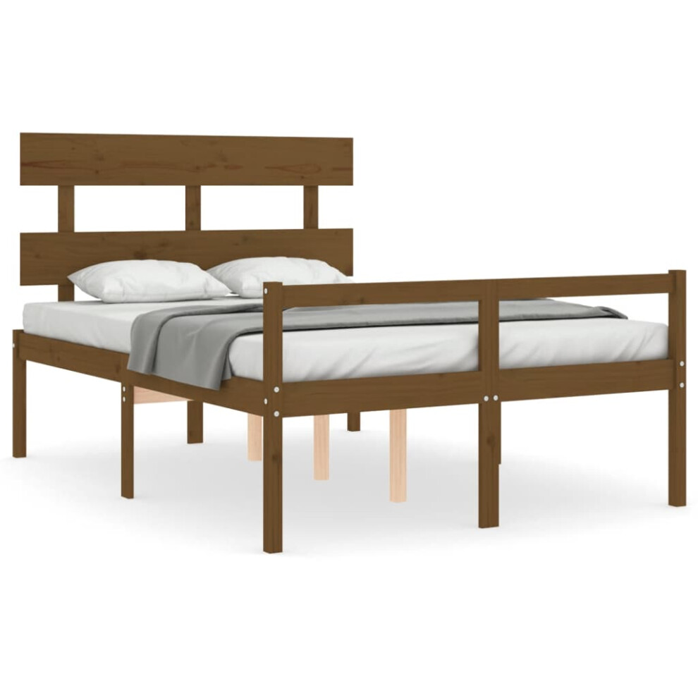 (honey brown, 135 x 190 cm) vidaXL Bed Frame Bedroom Platform Bed Frame Bedstead with Headboard Solid Wood