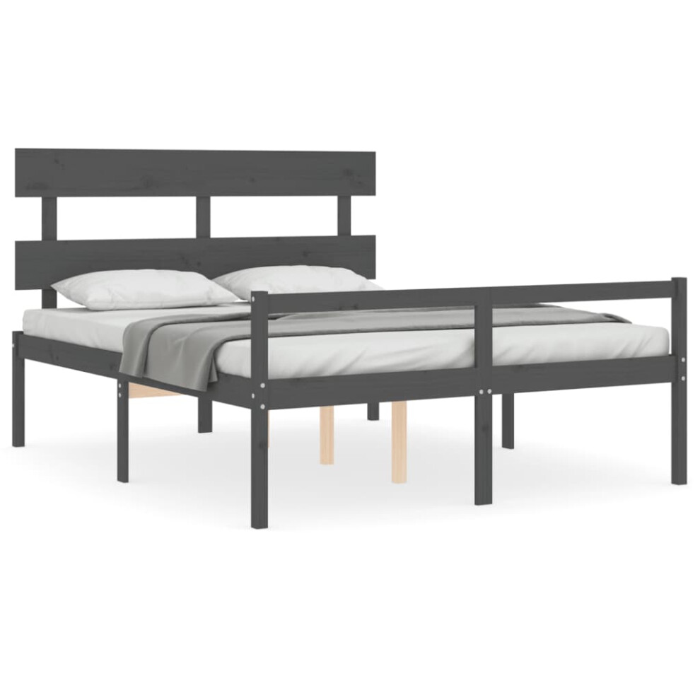 (grey, 150 x 200 cm) vidaXL Bed Frame Bedroom Platform Bed Frame Bedstead with Headboard Solid Wood