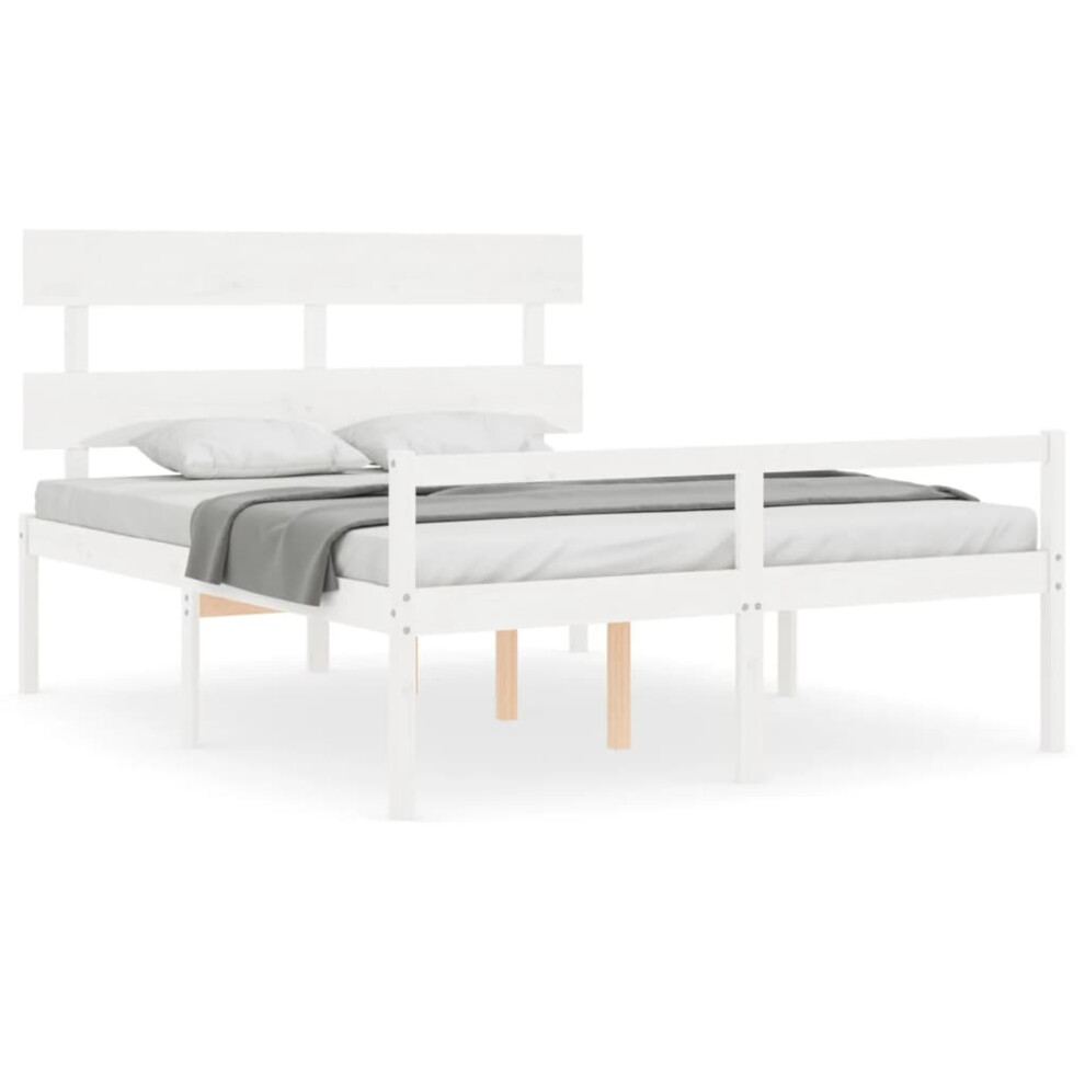 Vidaxl (White, 160 X 200 Cm) Bed Frame Bedroom Platform Bed Frame Bedstead With Headboard Solid Wood