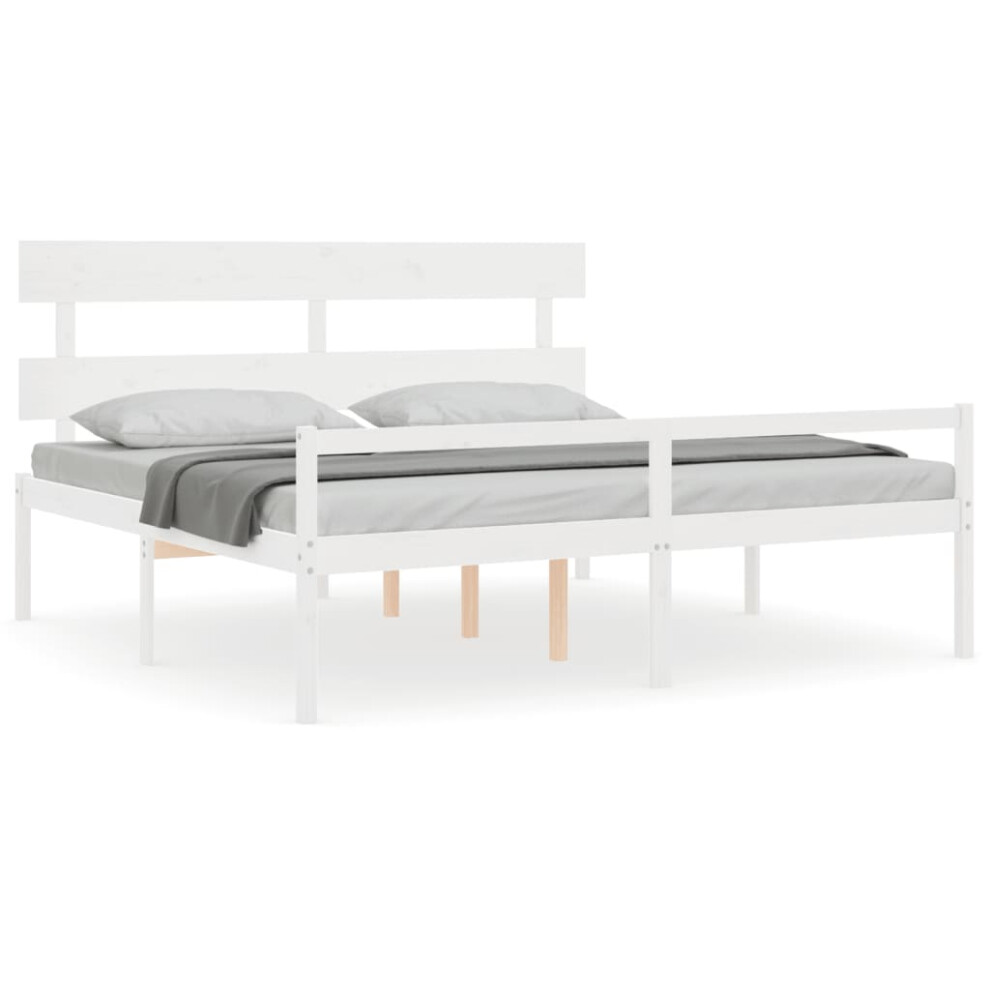 Vidaxl (White, 200 X 200 Cm) Bed Frame Bedroom Platform Bed Frame Bedstead With Headboard Solid Wood