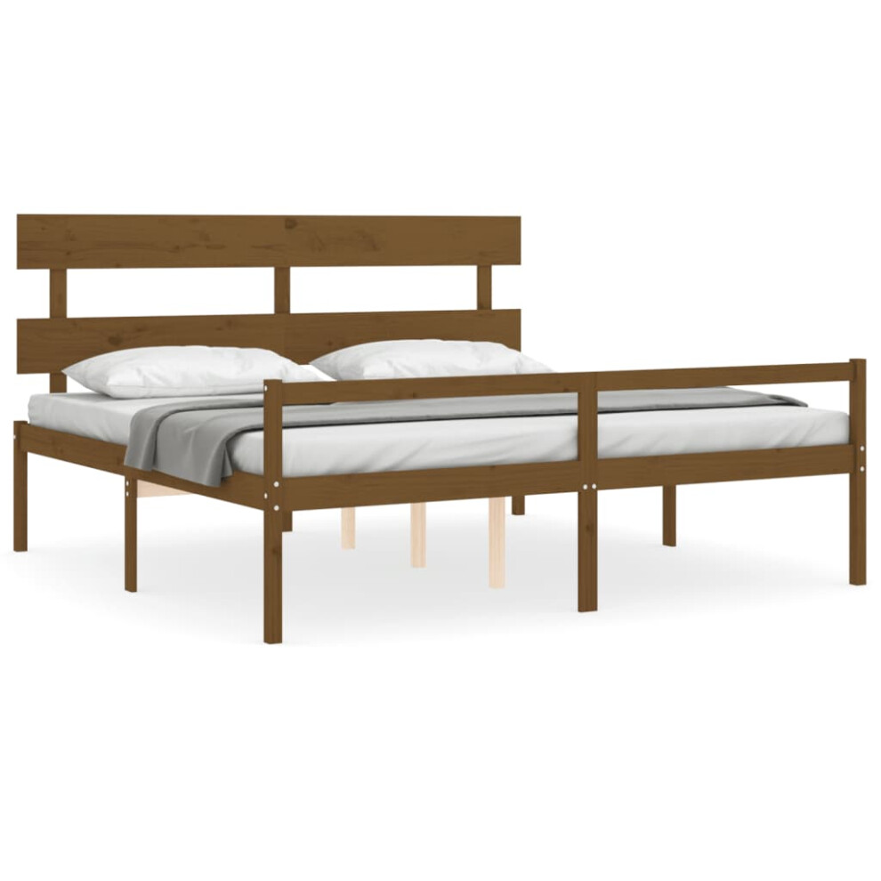 (honey brown, 200 x 200 cm) vidaXL Bed Frame Bedroom Platform Bed Frame Bedstead with Headboard Solid Wood