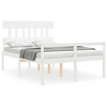 (white, 120 x 190 cm/high) vidaXL Bed Frame with Headboard Mattress Foundation Bed Base Single Solid Wood