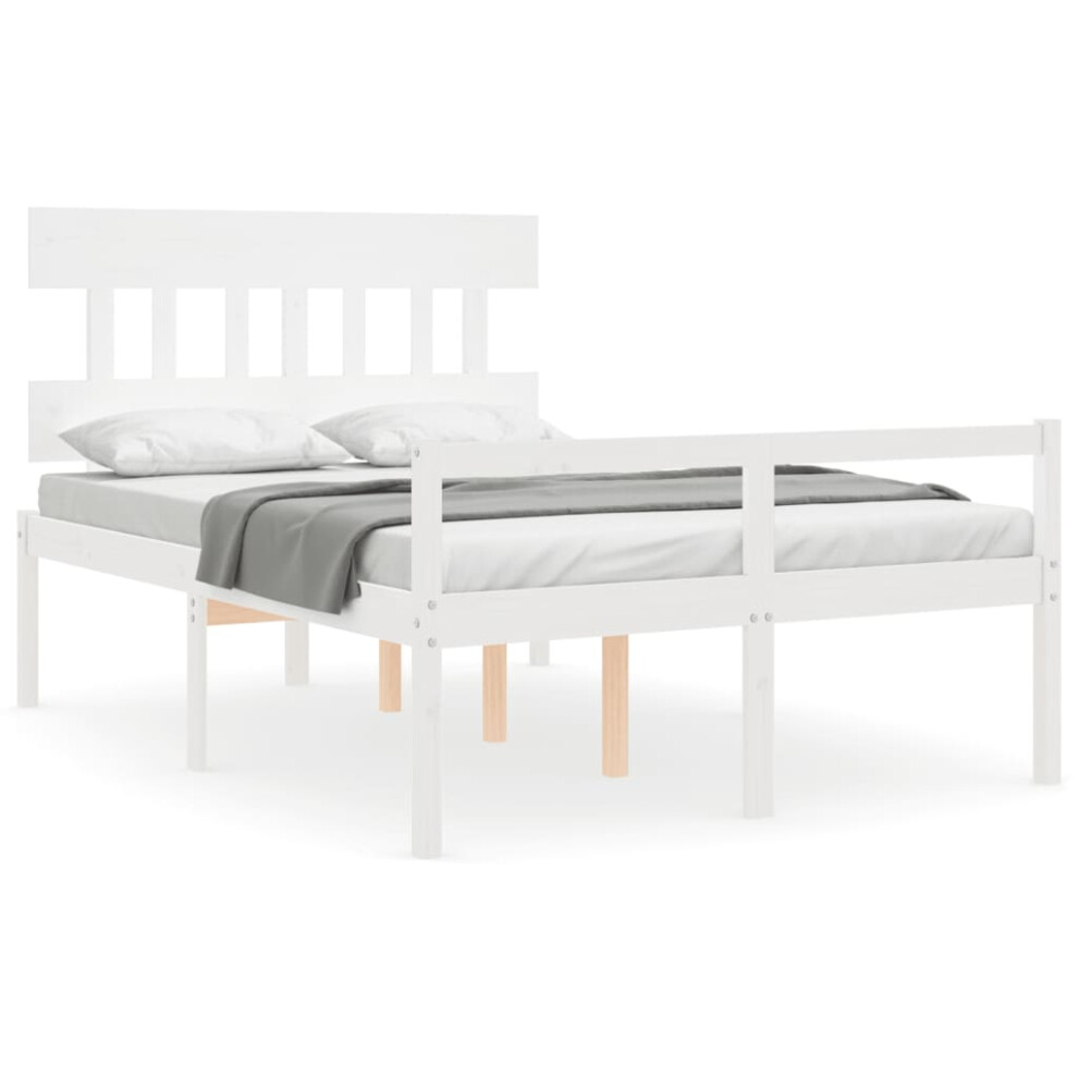 Vidaxl (White, 140 X 190 Cm/High) Bed Frame With Headboard Mattress Foundation Bed Base Single Solid Wood