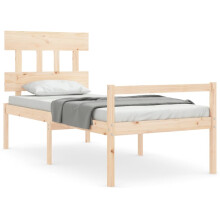 (brown, 90 x 200 cm/high) vidaXL Bed Frame with Headboard Mattress Foundation Bed Base Single Solid Wood
