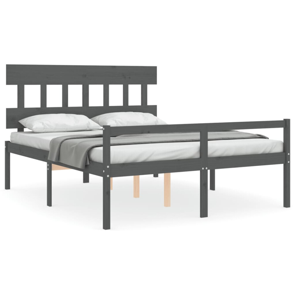 (grey, 150 x 200 cm) vidaXL Bed Frame with Headboard Home Bed Base Honey Brown King Size Solid Wood