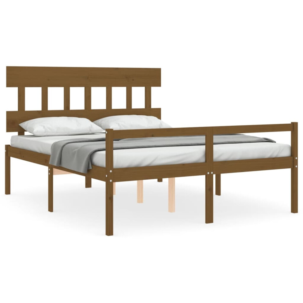 (honey brown, 150 x 200 cm) vidaXL Bed Frame with Headboard Home Bed Base Honey Brown King Size Solid Wood