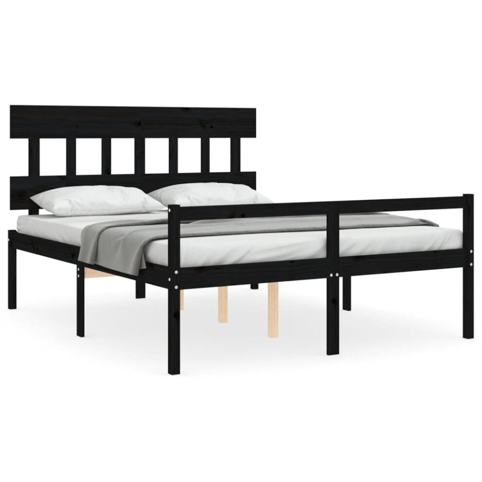 (black, 150 x 200 cm/high) vidaXL Bed Frame with Headboard Mattress Foundation Bed Base Single Solid Wood