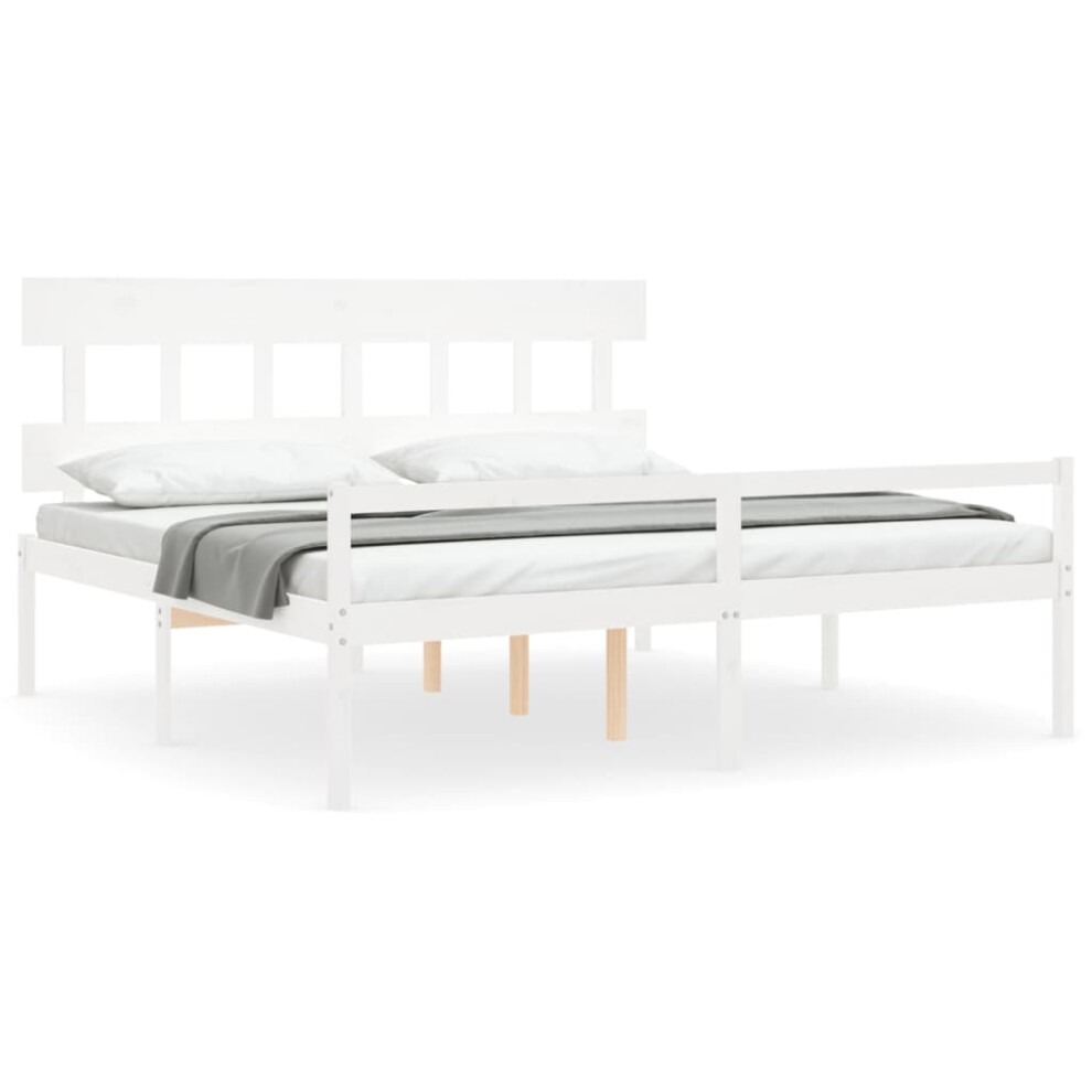 (white, 180 X 200 cm/high) vidaXL Bed Frame With Headboard Mattress Foundation Bed Base Single Solid Wood