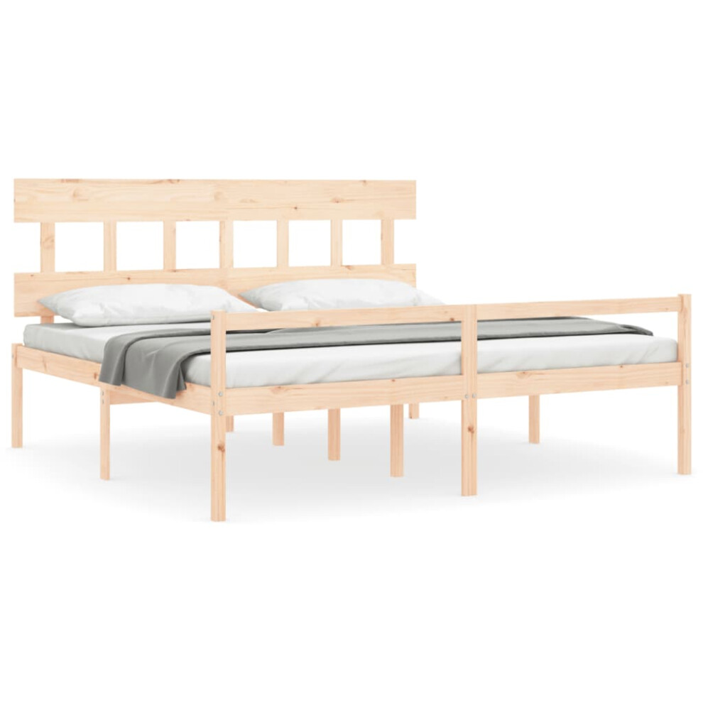 Vidaxl (Brown, 200 X 200 Cm/High) Bed Frame With Headboard Mattress Foundation Bed Base Single Solid Wood