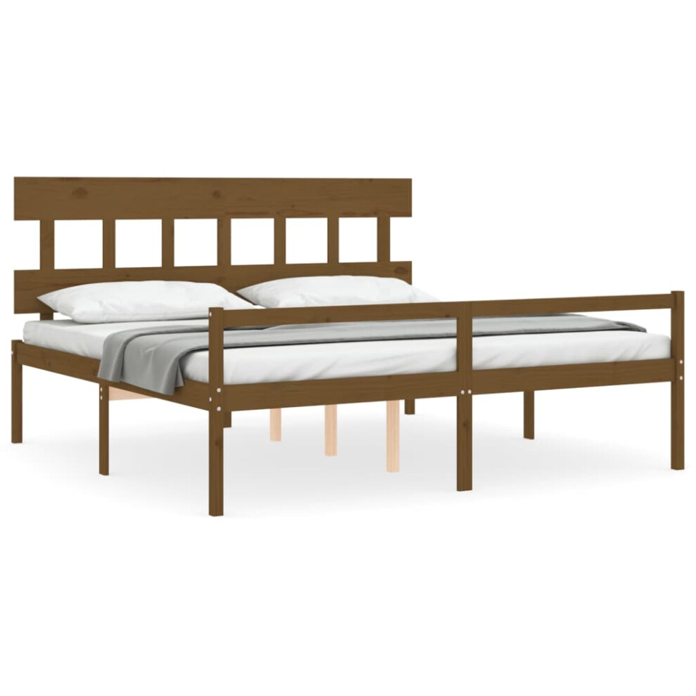 (honey brown, 200 x 200 cm) vidaXL Bed Frame with Headboard Home Bed Base Honey Brown King Size Solid Wood