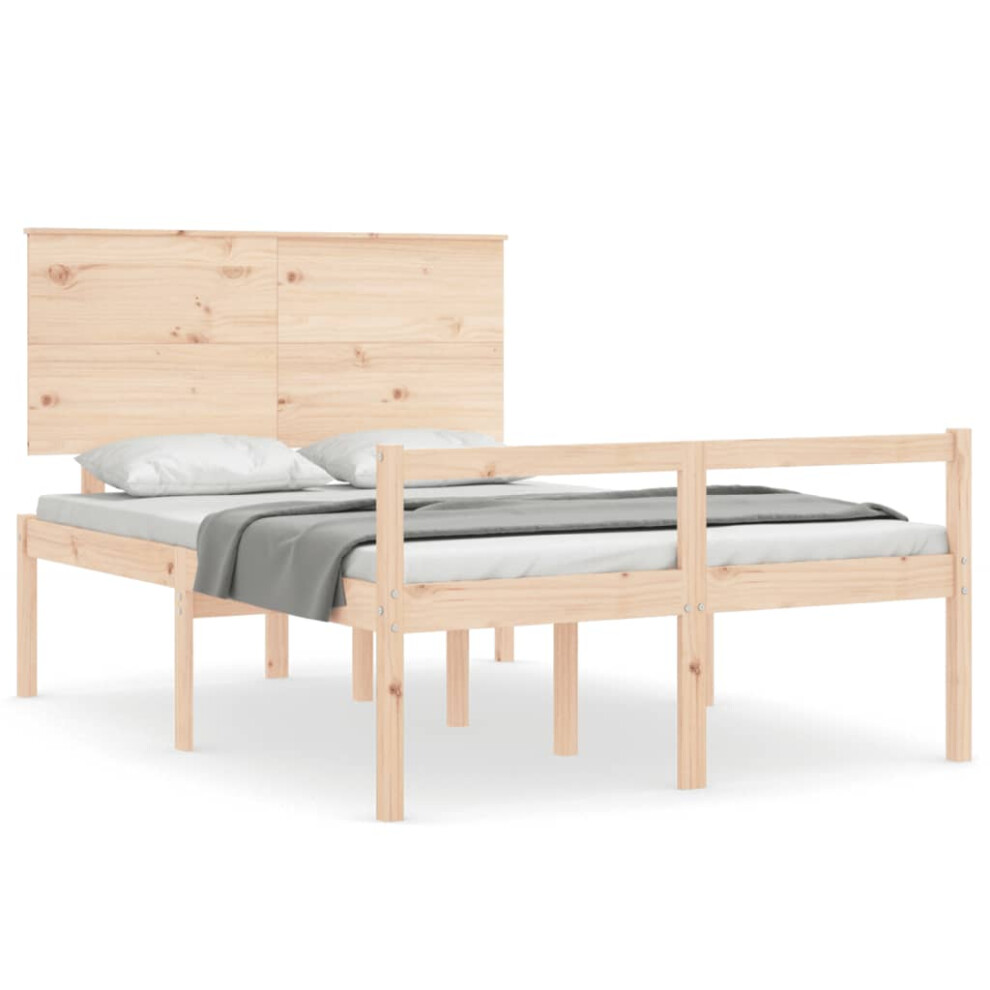 (135 x 190 cm) vidaXL Bed Frame with Headboard Home Bedstead Bed Base 160x200 cm Solid Wood