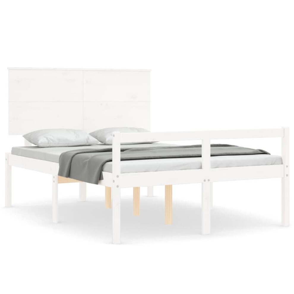 Vidaxl (White, 140 X 190 Cm) Bed Frame With Headboard Bed Base Honey Brown 120X200 Cm Solid Wood