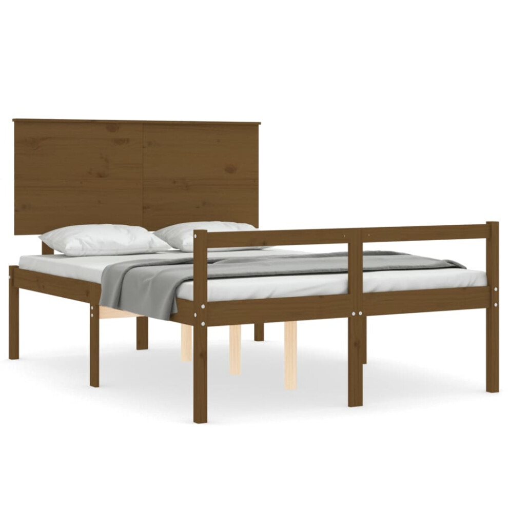 (honey brown, 135 x 190 cm) vidaXL Bed Frame with Headboard Bed Base Honey Brown 120x200 cm Solid Wood