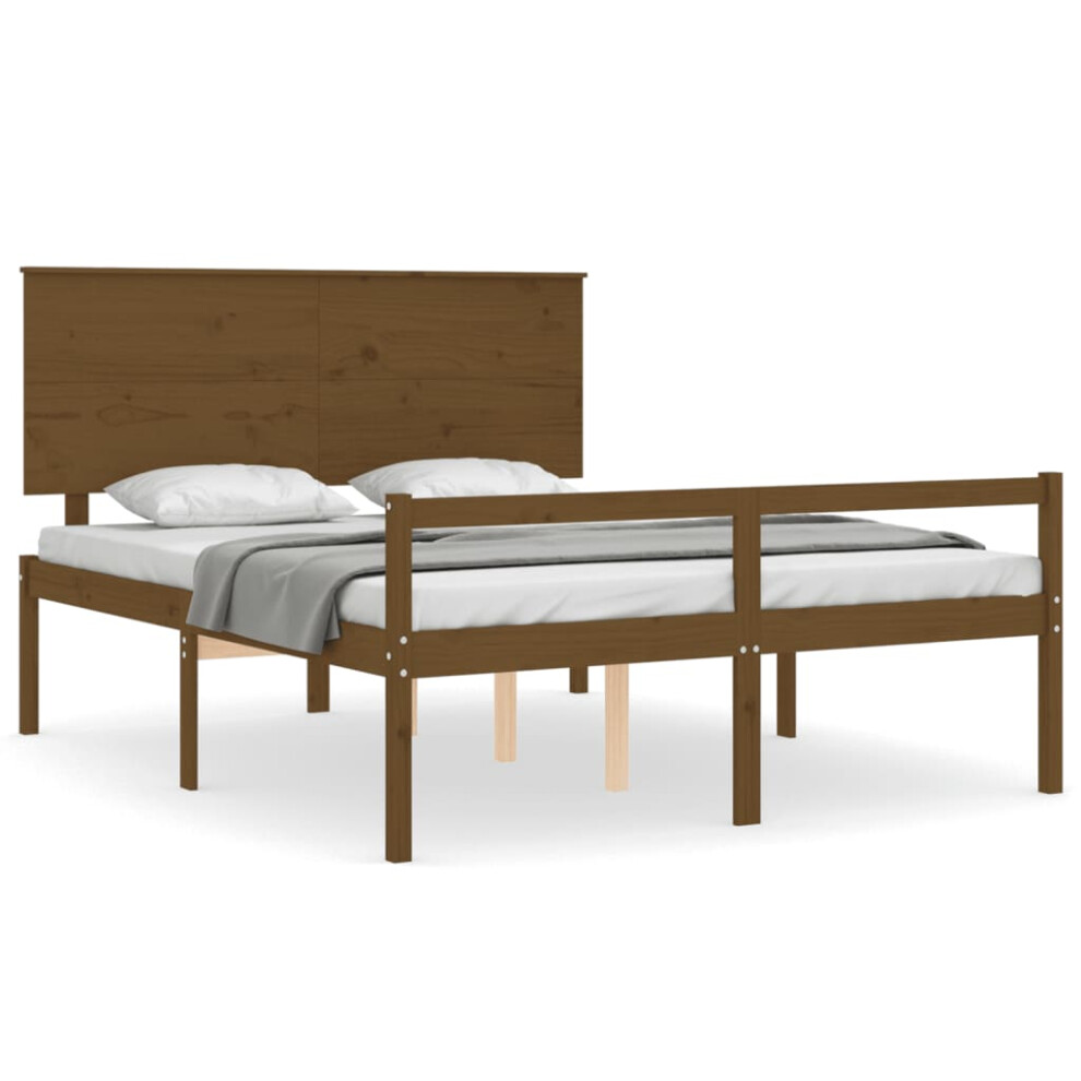 (honey brown, 150 x 200 cm) vidaXL Bed Frame with Headboard Bed Base Honey Brown 120x200 cm Solid Wood