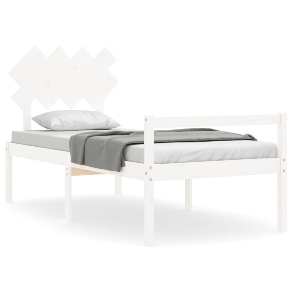 Vidaxl (White, 90 X 190 Cm) Bed Frame With Headboard Home Bedstead Bed Base 160X200 Cm Solid Wood