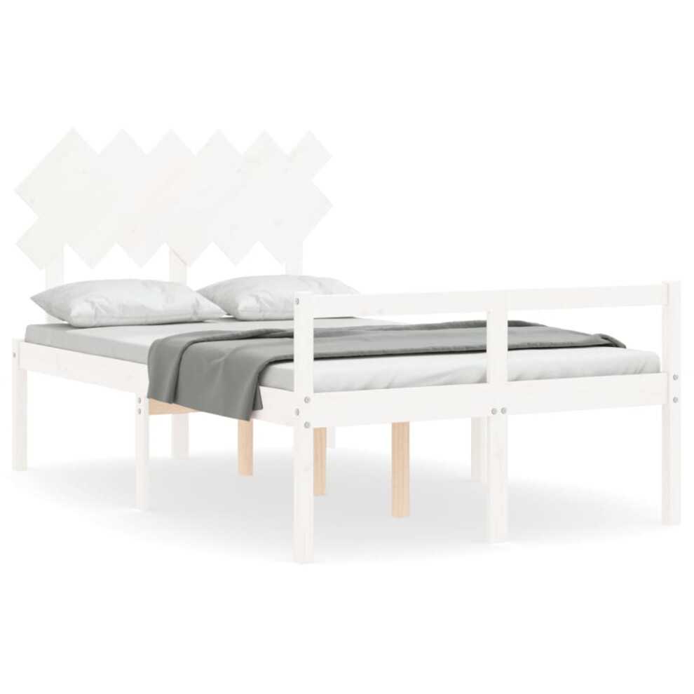 Vidaxl (White, 120 X 190 Cm) Bed Frame With Headboard Home Bedstead Bed Base 160X200 Cm Solid Wood
