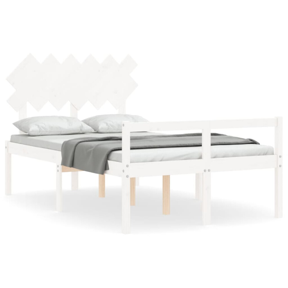 Vidaxl (White, 135 X 190 Cm) Bed Frame With Headboard Home Bedstead Bed Base 160X200 Cm Solid Wood