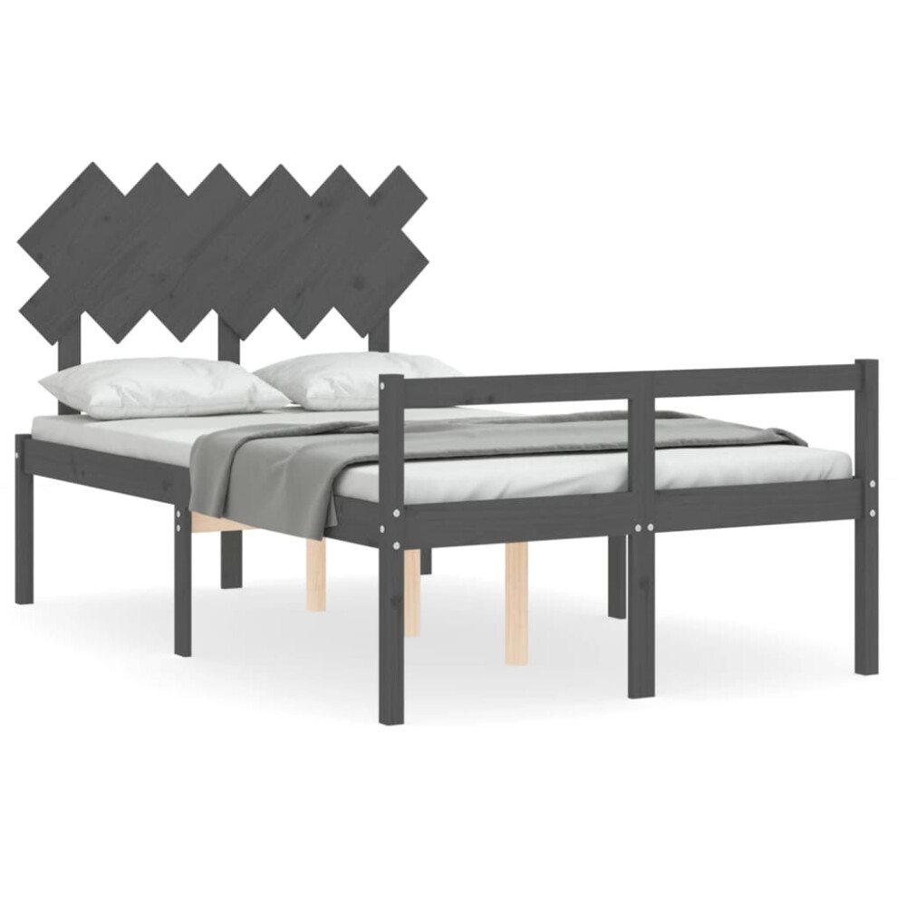 (grey, 135 x 190 cm) vidaXL Bed Frame with Headboard Home Bedstead Bed Base 160x200 cm Solid Wood