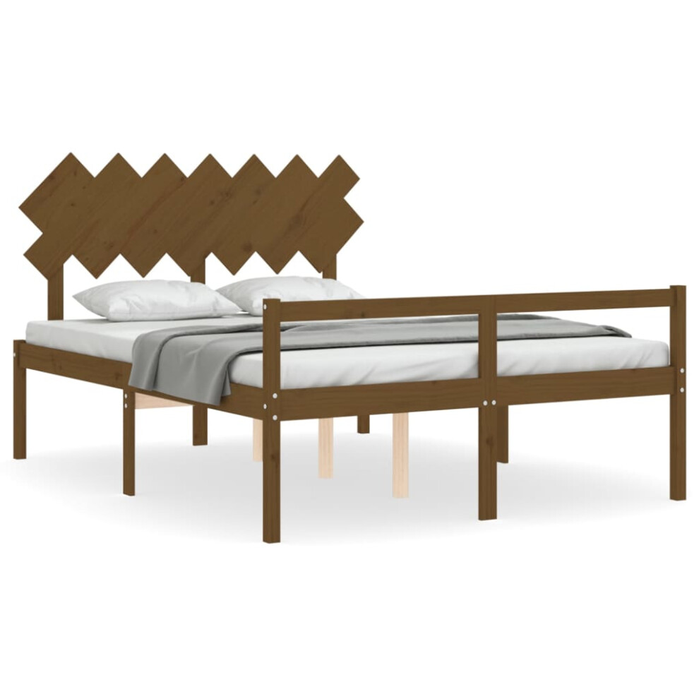 (honey brown, 140 x 190 cm) vidaXL Bed Frame with Headboard Home Bedstead Bed Base 160x200 cm Solid Wood